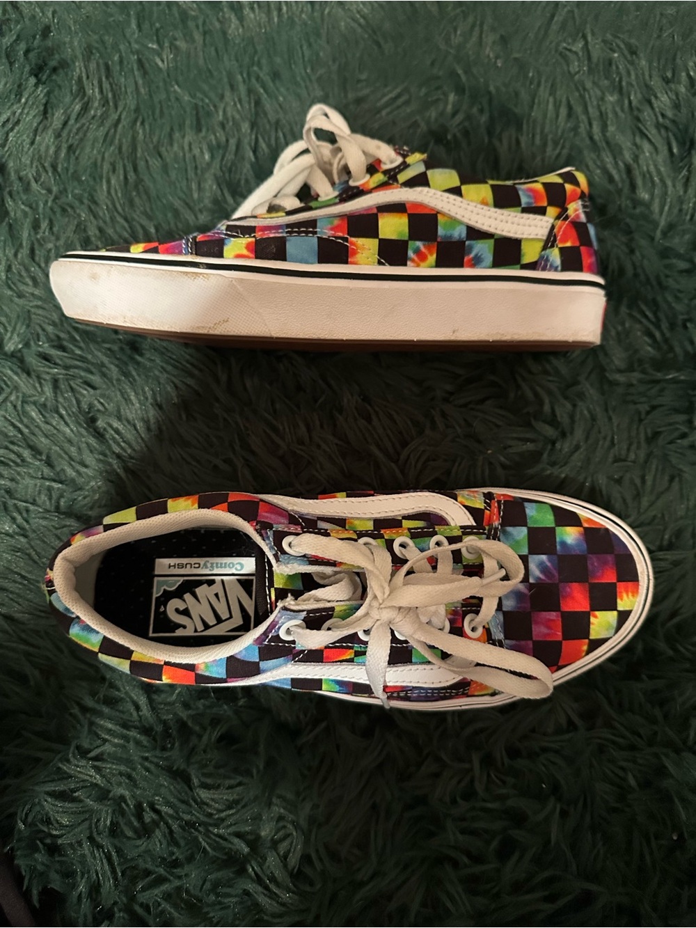 Vans ComfyCush Old Skool Tie Dye Checkerboard Sneakers Women’s 7 Men’s 5.5